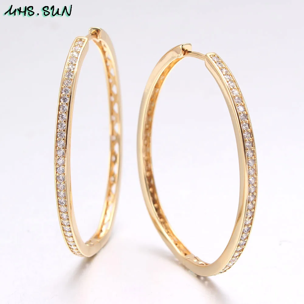 MHS.SUN New Arrived Gold Silver Color Hoop With AAA Zircon Woman Fashion Circle Earrings Jewelry Party Gift Brincos