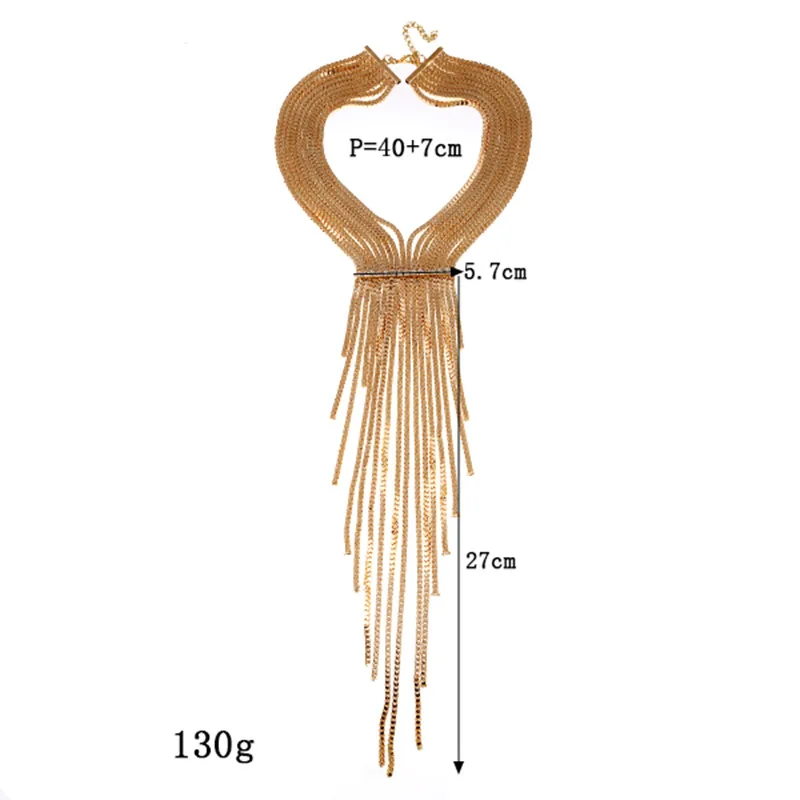 Bohemian Maxi Long Chains Tassel Big Chunky Statement Necklace For Women Vintage Collar Necklace Gold Silver Color Jewelry