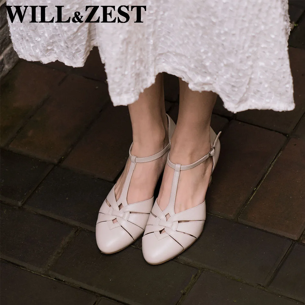 Will&Zest Sandals Women  Summer Flat Mary Jane Girls Handmade Big classic Heels Shoes For Pole Dance Lambskin Loli Cosplay