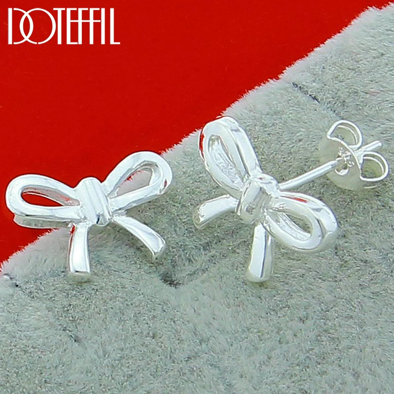 

DOTEFFIL 925 Sterling Silver Bow-knot Stud Earrings For Woman Wedding Engagement Fashion Party Charm Jewelry