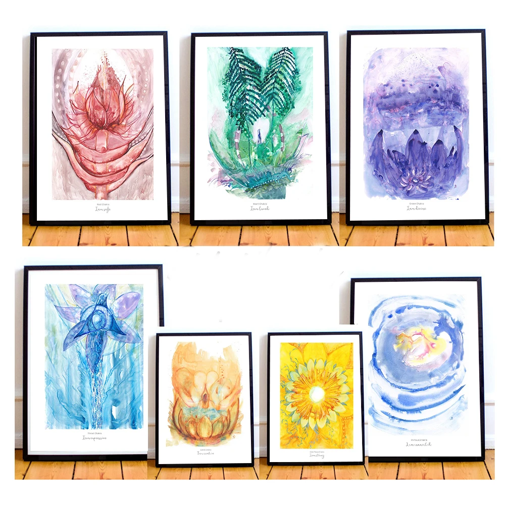 Chakra Healing Art Print Seven Charkas Poster Home Decor Yoga Meditation Watercolor Mindfulness Gift Canvas Painting Picture