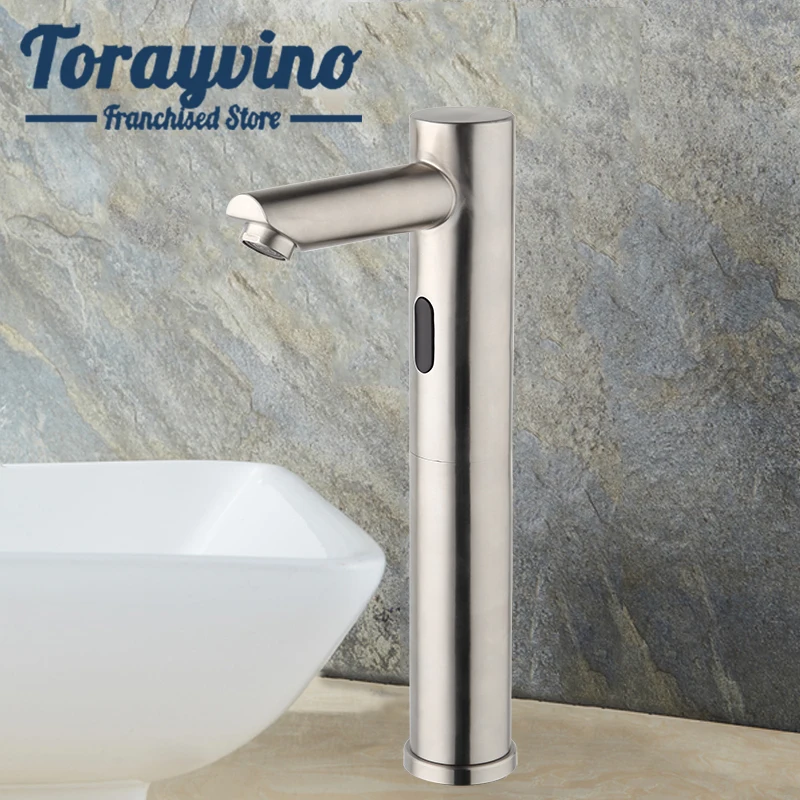 Torayvino Bathroom Faucet Induction Modern sink sensor grifo cocina Tap Brushed Nickel Taps Hot Cold Mixer/cold water faucets