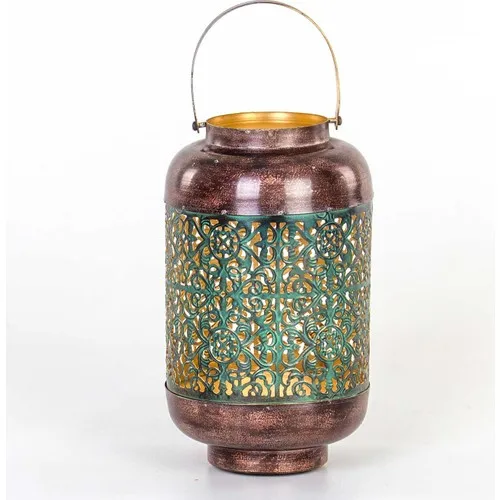 Euro Flora Yeşilkahve Candle Holder Lantern Metal 15x27 cm