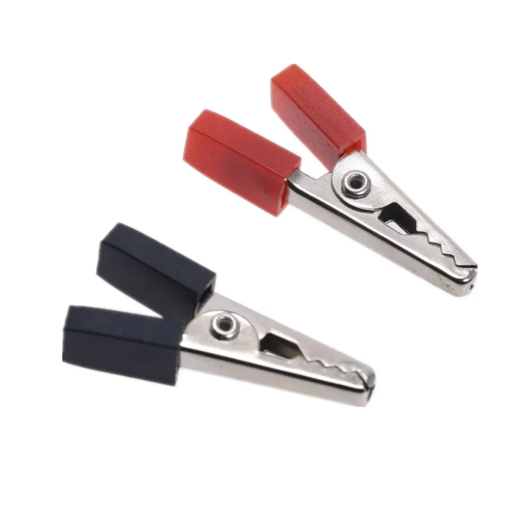Pinzas de cocodrilo de 100 piezas, prueba de Terminal de cocodrilo, batería eléctrica, pinza de cocodrilo, rojo y negro, 35mm