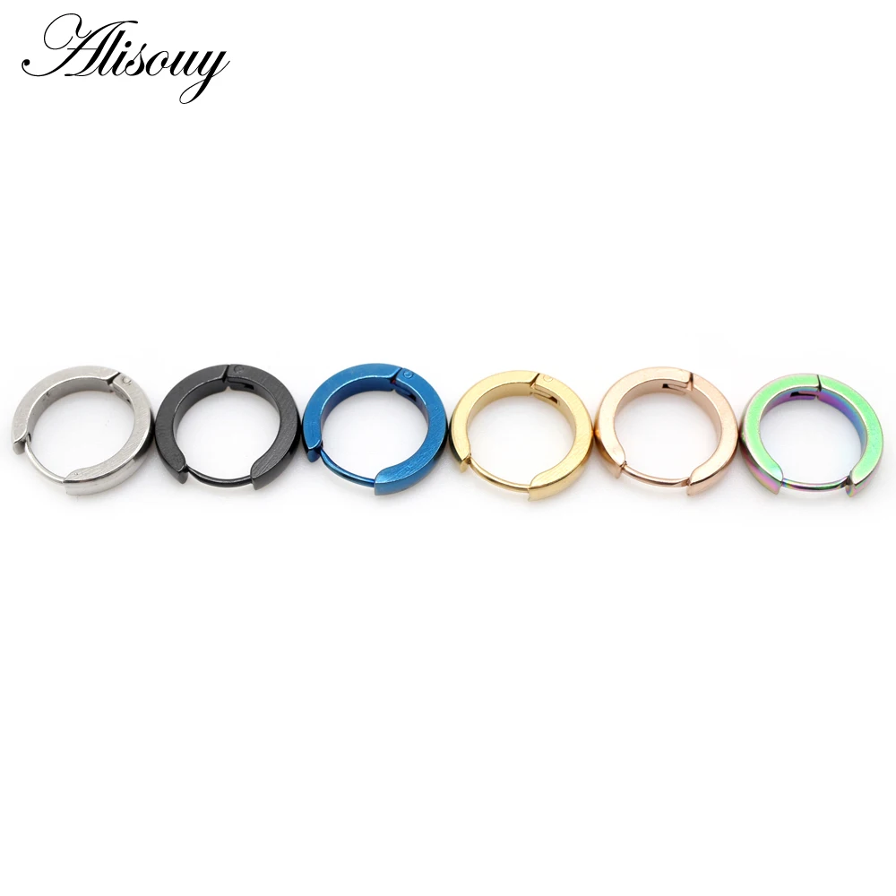 Alisouy 2pcs Small Hoop Earrings Women Men Circle Round Clip Earrings High Polish Stainless Steel Ear Piercing Bijoux Jewelry