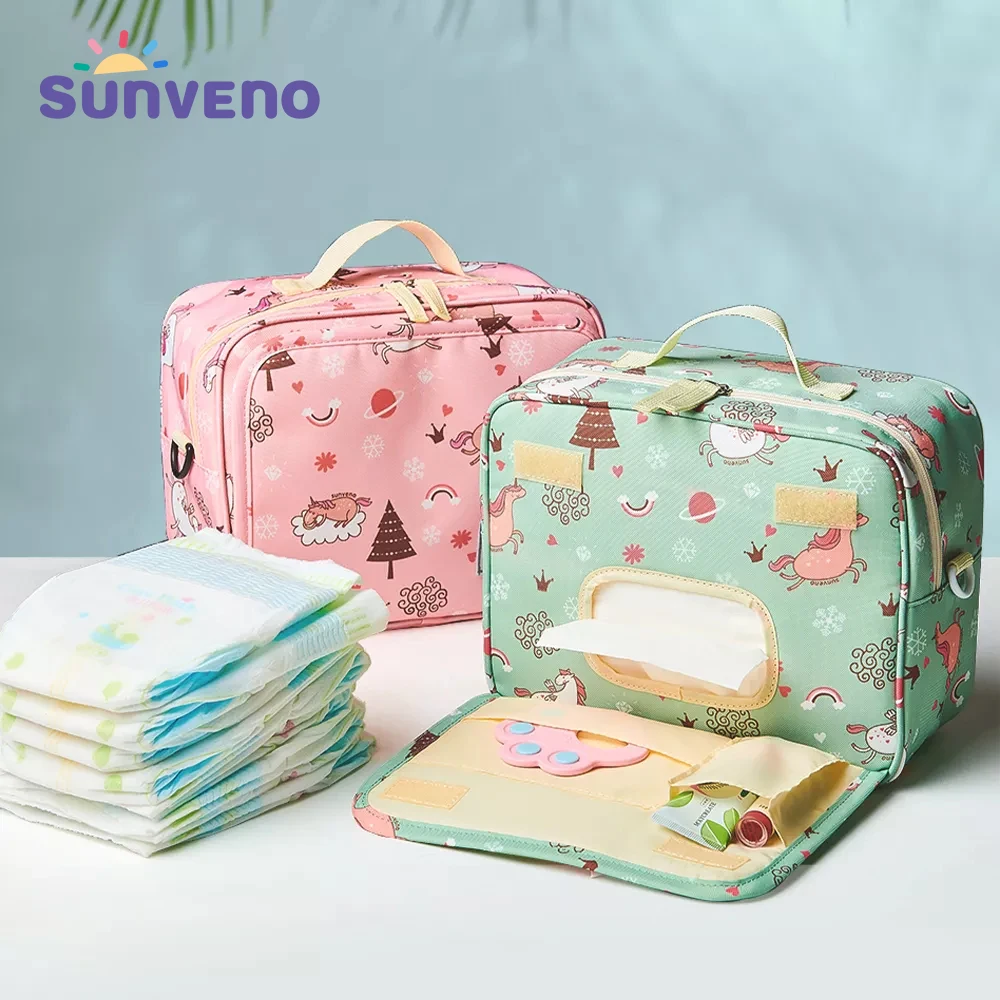 Sunveno-Bolsa de pañales impermeable para mamá, bolsa de pañales de tela lavable, bolsas húmedas reutilizables, organizador de 23x18cm