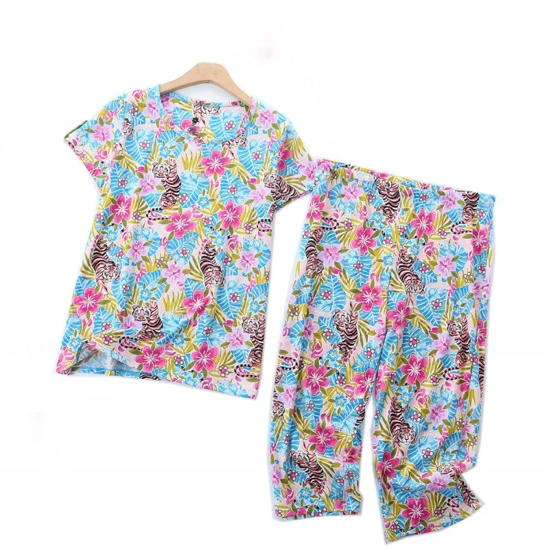 2024 Sommer weiblich lässig Cartoon Pyjama Sets Damen Baumwolle Nachtwäsche Anzug Frauen Kurzarm Anzug Damen Pyjama Short Set