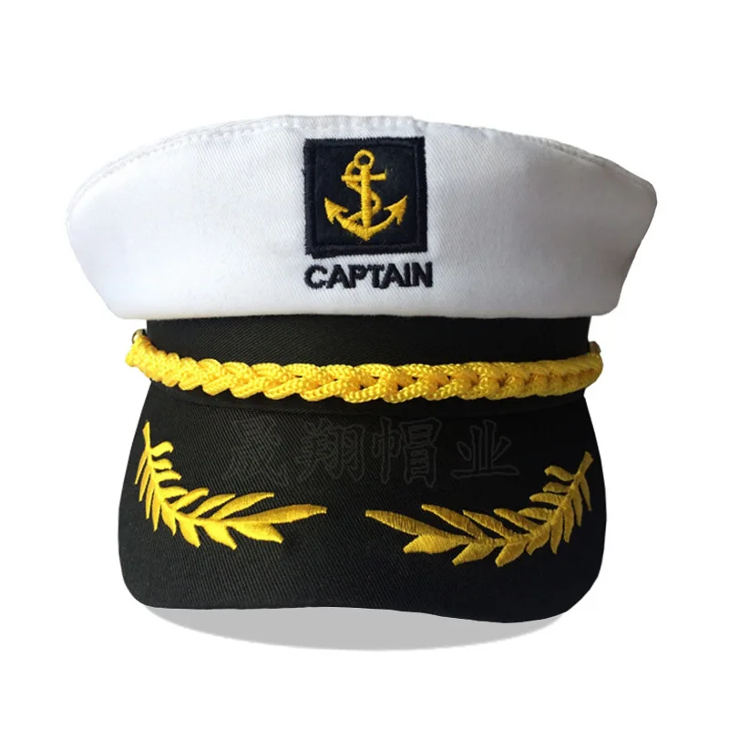 Topi Militer Kapal Pesiar Dewasa Topi Kostum Kapten Pelaut Kapal Skipper Topi Dapat Disesuaikan Angkatan Laut Laksamana Pria Wanita Putih Merah