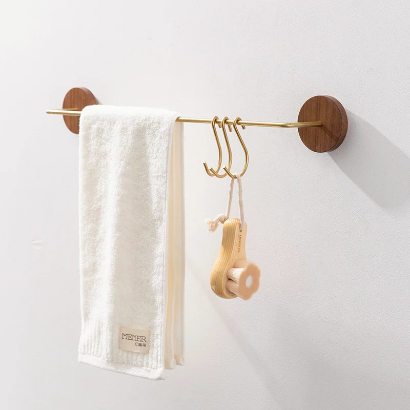 

Bathroom Towel Rack Perforated Black Walnut Hanging Towel Rack Bathroom Toilet Towel Bar Single Pole Light Luxury Towel Rack