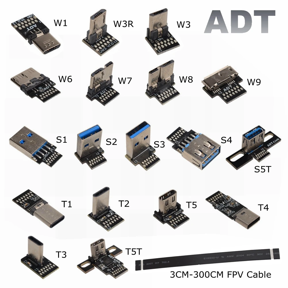 ADT DIY USB 2.0 3.0 Micro B 3.1 Type-C FPV Connector Adapter USB C Flat Flexible FFC Extension Cable for Handheld Gimbal Monitor