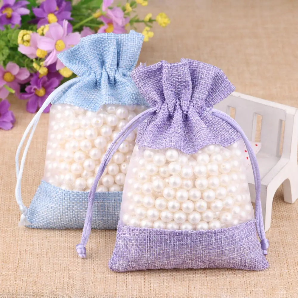 5/10pcs/lot Drawstring Organza Bag Natural Burlap Gift Pouch Combination Flax Jewelry Packaging Wedding Party Candy Bags