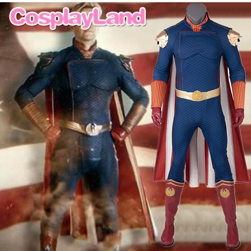 

The Boys Homelander Cospaly Superhero Costume Adult Halloween Costumes Antony Starr Jumpsuit Cloak Shoes Blue Bodysuit