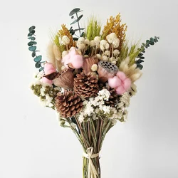 Bunny Tail Grass Leaves Babysbreath Natural Lotus Pine Cones Cotton Daisy Craft Handmake Wedding Flower Bouquet Home Decoration