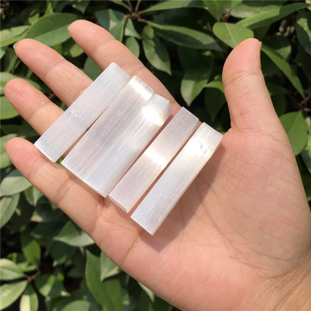 1 Set Natural Selenite Stick Chips White Gypsum Wand Rough Mineral Specimen Crystal Reiki Healing Stone Home Decoration