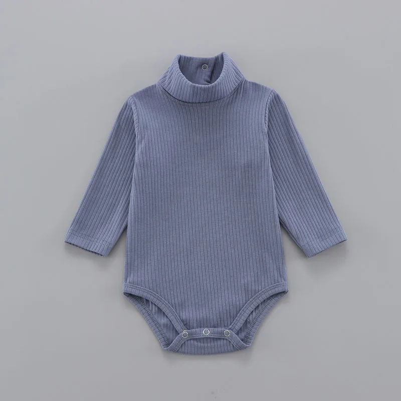 Baby Ribbed High Neck Romper Full Sleeve Autumn Winter Jumpsuit Jumpsuit Elastic Rib Knitted Rompers Infant Clothing Outfits