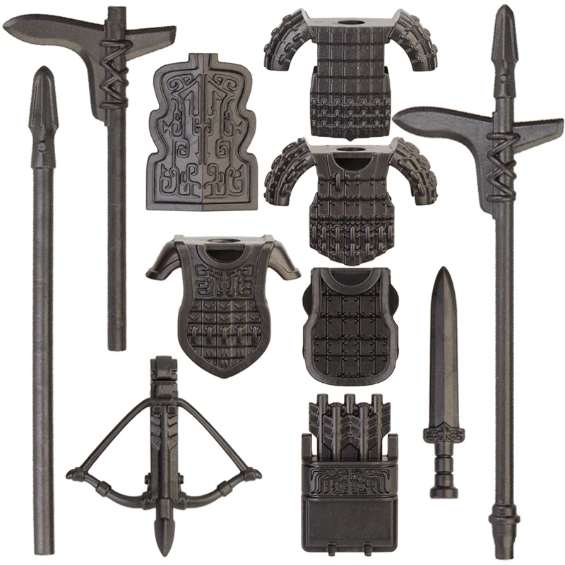 Koruit Mediaeval Times Qin Empire Weapons For 4cm Mini Dolls Armor Halberd Shield MOC Building Blocks Bricks Toys For Children