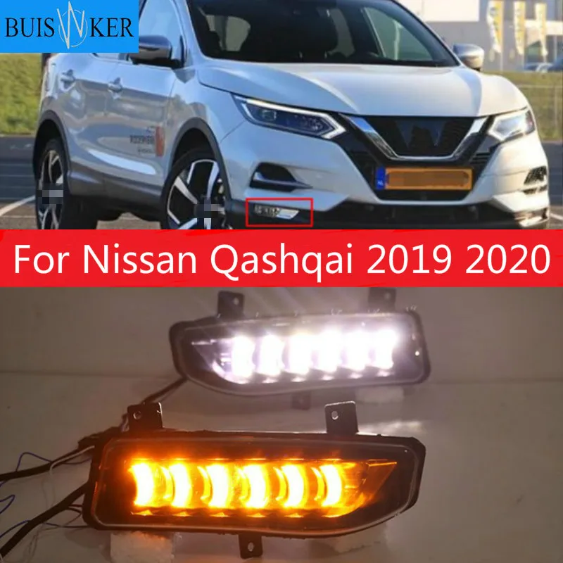 

2PCS LED Daytime Running Light For Nissan Qashqai 2019 2020 Dynamic Turn Yellow Signal Car DRL 12V LED Fog Lamp