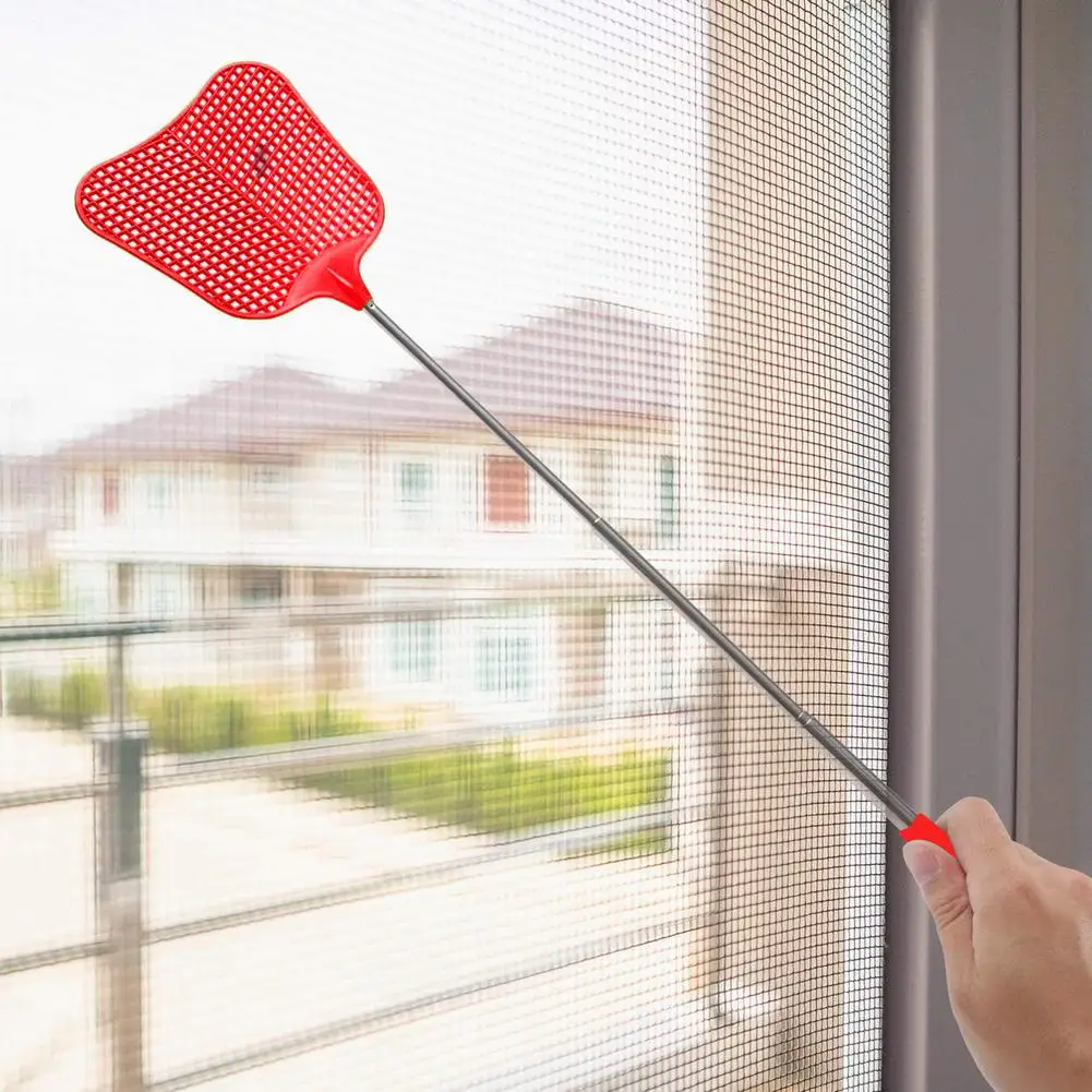 Scacciamosche estensibile, Set resistente per scacciamosche telescopico in plastica resistente, scacciamosche retrattile con manico lungo