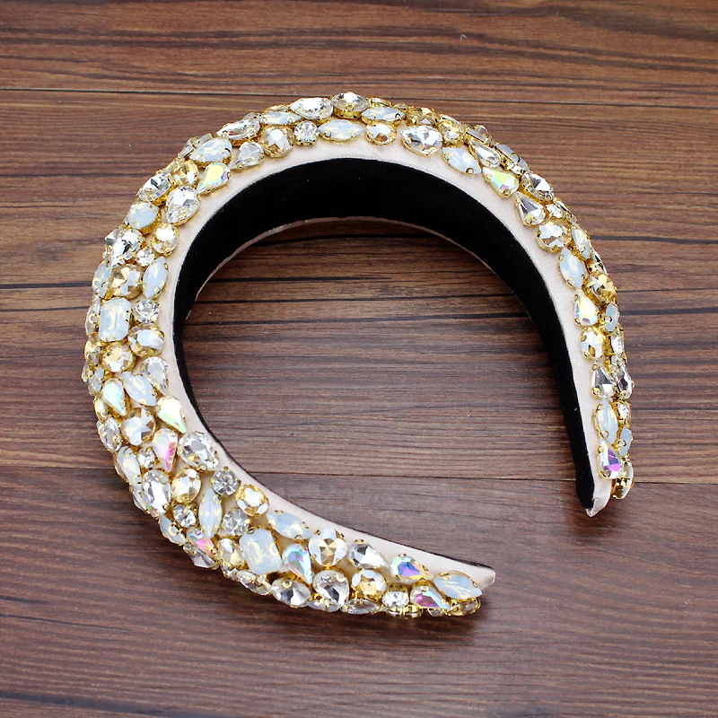 Boho Gorgeous Full Diamante Padded Baroque Headbands Luxury Candy Crystal Hairbands For Women Tiara Bling Hair Accessories