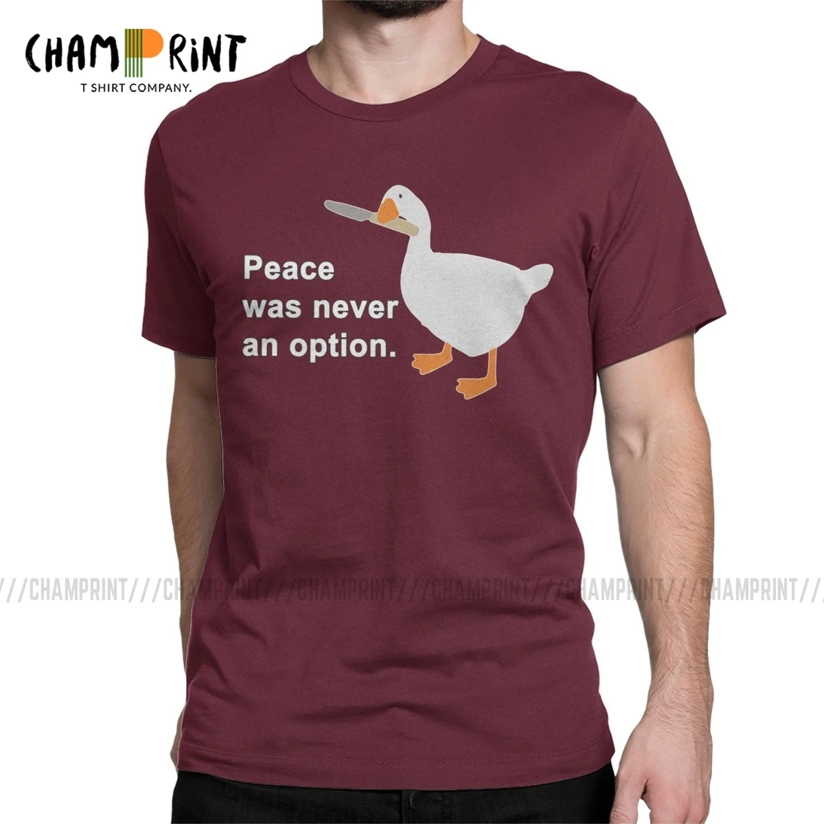 Men T-Shirt Peace Was Never An Option Crazy Tee Shirt Short Sleeve Untitled Goose Game T Shirt Crewneck Clothes Plus Size