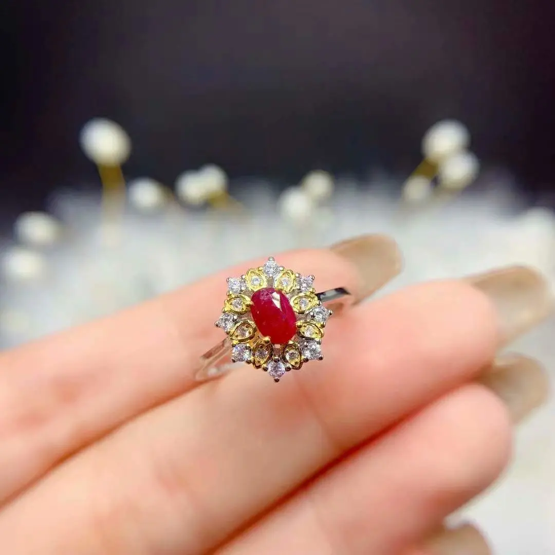 

LANZYO 925 sterling natural new burning Ruby rings ring fashion gifts for Wedding Gift j0406551agh