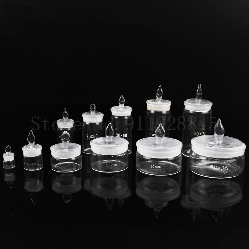 Botol Penimbangan Kaca Lab Botol Segel Gelas Kerja Tipe Rendah/Tinggi Transparan untuk Eksperimen Sekolah