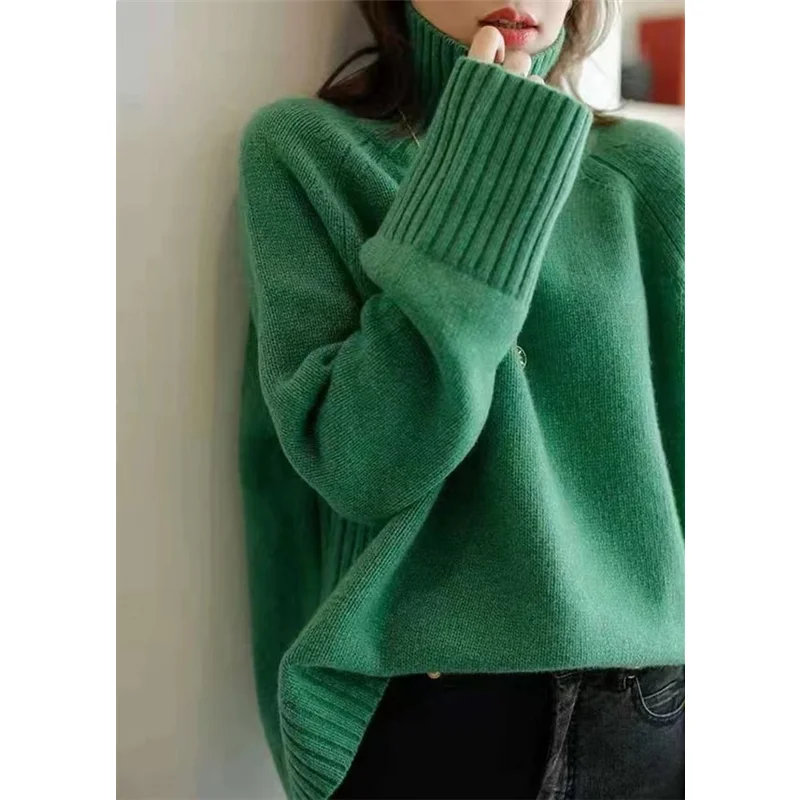 Europe and the United States autumn and winter thickened turtleneck cashmere sweater women wear lazy wind loose wool bottom swea