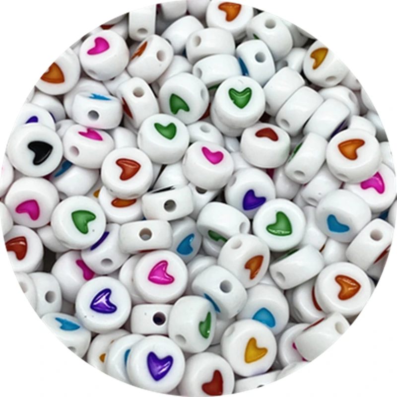 100Pcs Fashion Jewelry Love Heart Acrylic Flat Round Beads for Craft &Jewelry Making DIY #RoLi