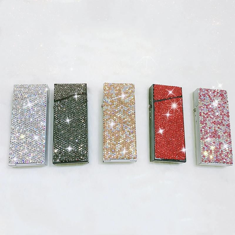 Automatic Bling Rhinestone Cigarette Case for Women, Metal Portable, Diamond Smoking Storage Box, Bling Organizer, Holder