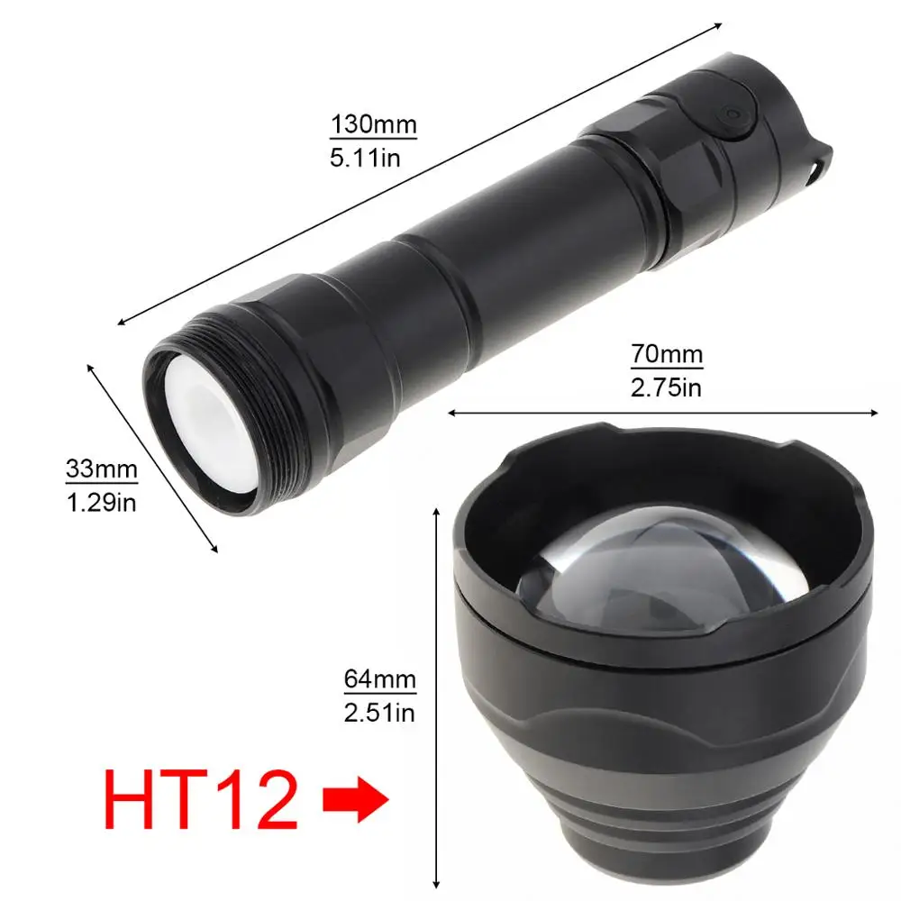 HT09/HT11/HT12 Lens XHP-V3 LED Zoomable Professional Hunting Tactical Flashlight with Strong Light Long-range White Spotlight