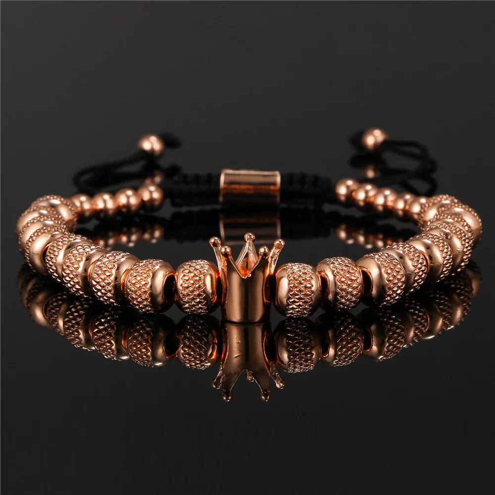 Simple Crown Royal Charm Men & Women Bracelets Bangles Handmade Copper Charm Beads Braiding Crown Bracelet Jewelry Gift