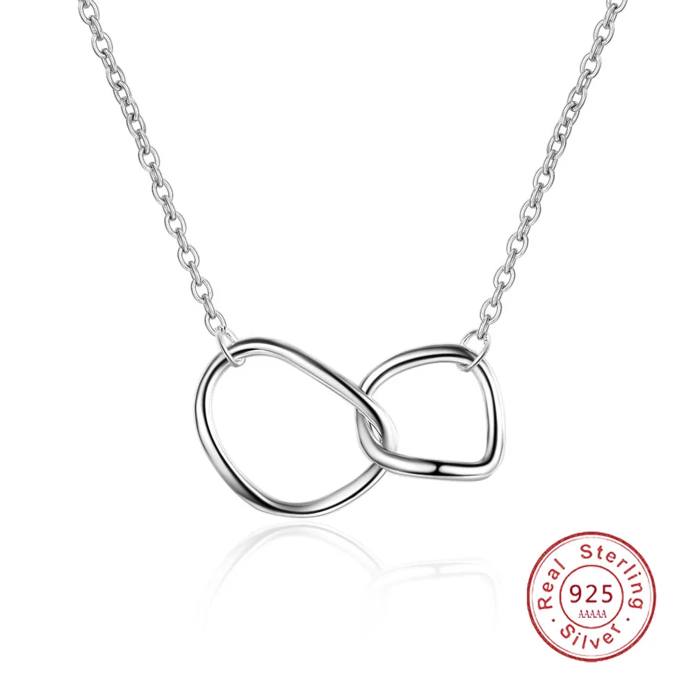 Fashion Irregular Double Circle Love Intertwined Necklace For Lover Silver Color Interlocking Clavicle Chain Jewelry