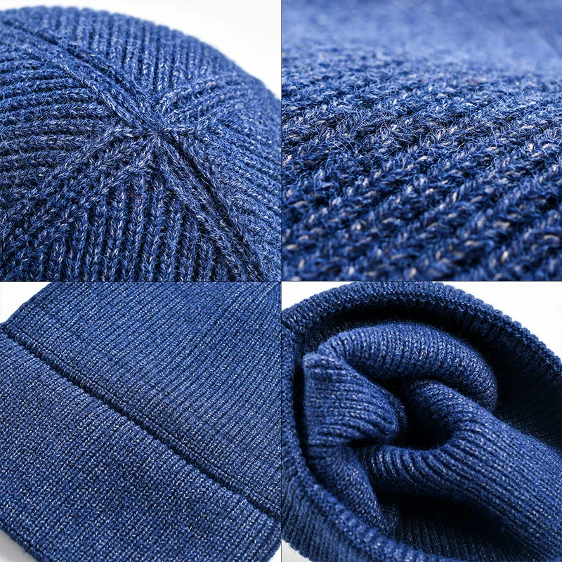 Winter Warm Wool Knit Hat Casual Soft Thicken Beanie Hat Trendy Soft Stretch Beanie Acrylic Skully Cap