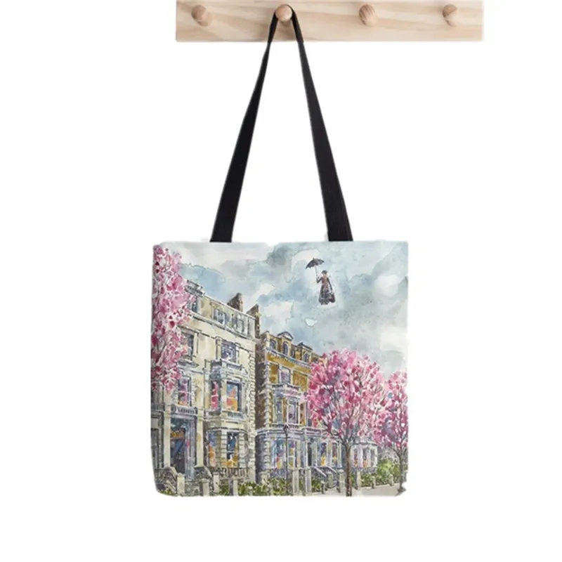 Shopper Mary Poppins Elegant woman Painted Tote Bag women Harajuku shopper handbag girl Shoulder shopping bag Lady Canvas Bag