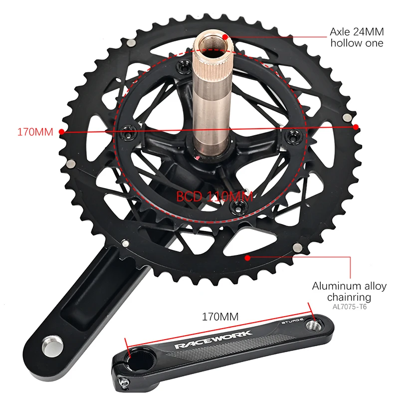 Alloy Road Bike Chainwheels Set 105 9/10/11/12 Speed Integrated Racing Bicycle Cranksets 50-34T/53-39T 170mm Crank Arm