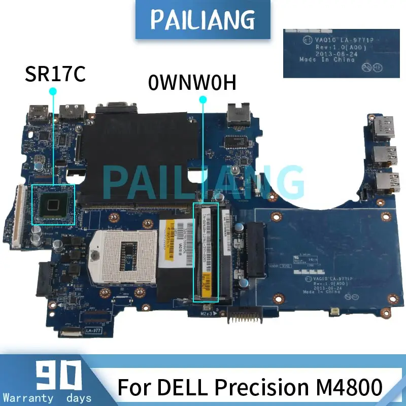 

PAILIANG Laptop motherboard For DELL Precision M4800 Mainboard SR17C LA-9771P CN-0WNW0H DDR3 tesed