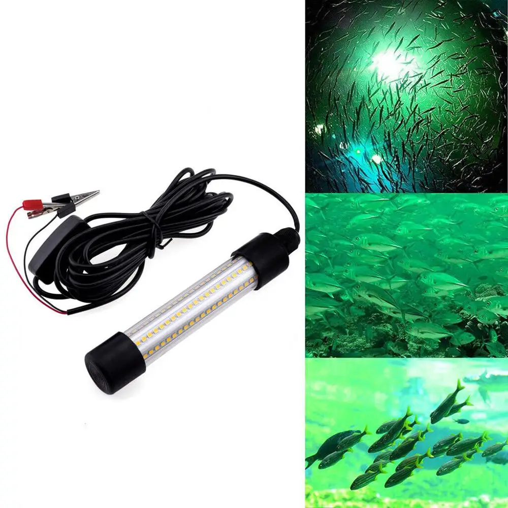 Lâmpada de luz subaquática de led, à prova d'água, ac/dc, 12v, lm, submersível, para barco de pesca, iluminação ao ar livre, luzes verdes