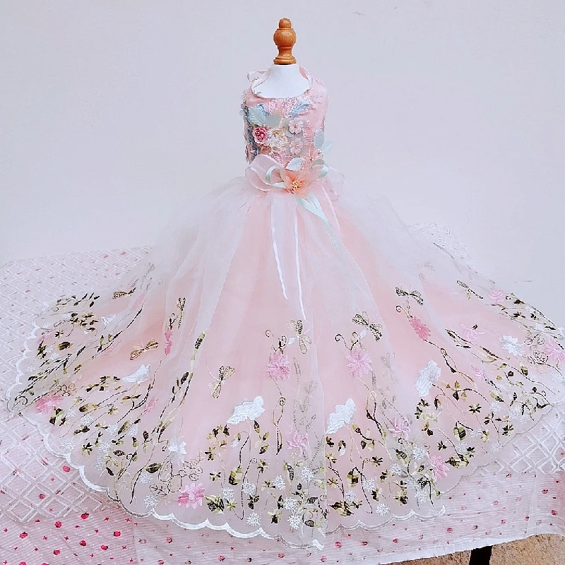 Handmade High-end Dog Dress Flower Embroidery Trailing Photography Princess Wedding Dresses Summer Dogs Skirt Pet Clothing 2022