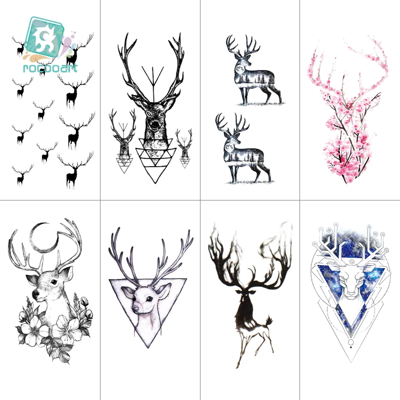 

Mixed 8 Sheets Traditional Small Tattoo Designs Black Tatoo Fake Body Temporary Tattoos all kinds of Deer Tattoos For Girls Boy