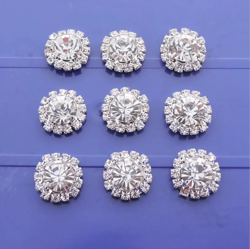 50Pcs Flat Back Wedding Diamond Buttons Rhinestones Buttons DIY Hair Accessory Decorative Silver Golden Base