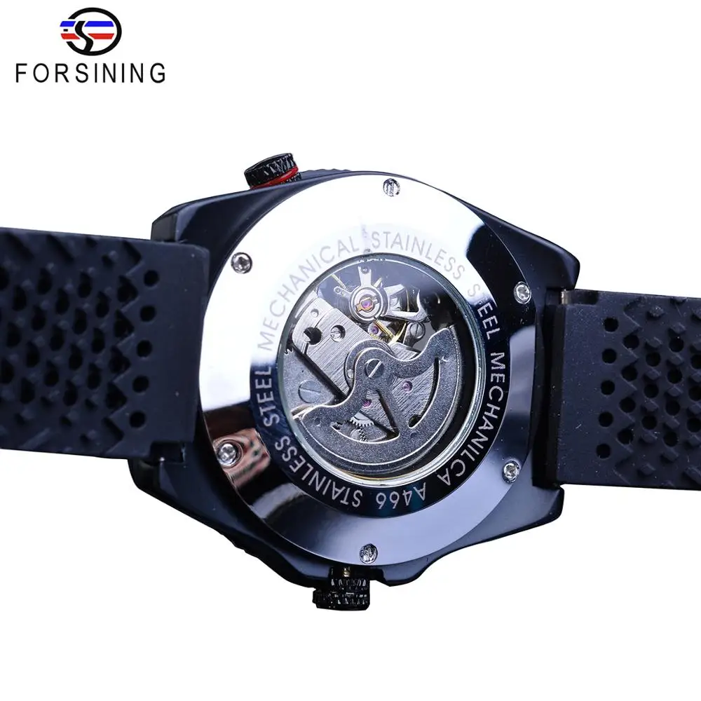 Imagem -04 - Forsining Relógio Esportivo Masculino Relógio com Pulseira de Silicone e Moldura Rotativa de 2023 Relógio de Marca de Luxo Automático Preto Casual