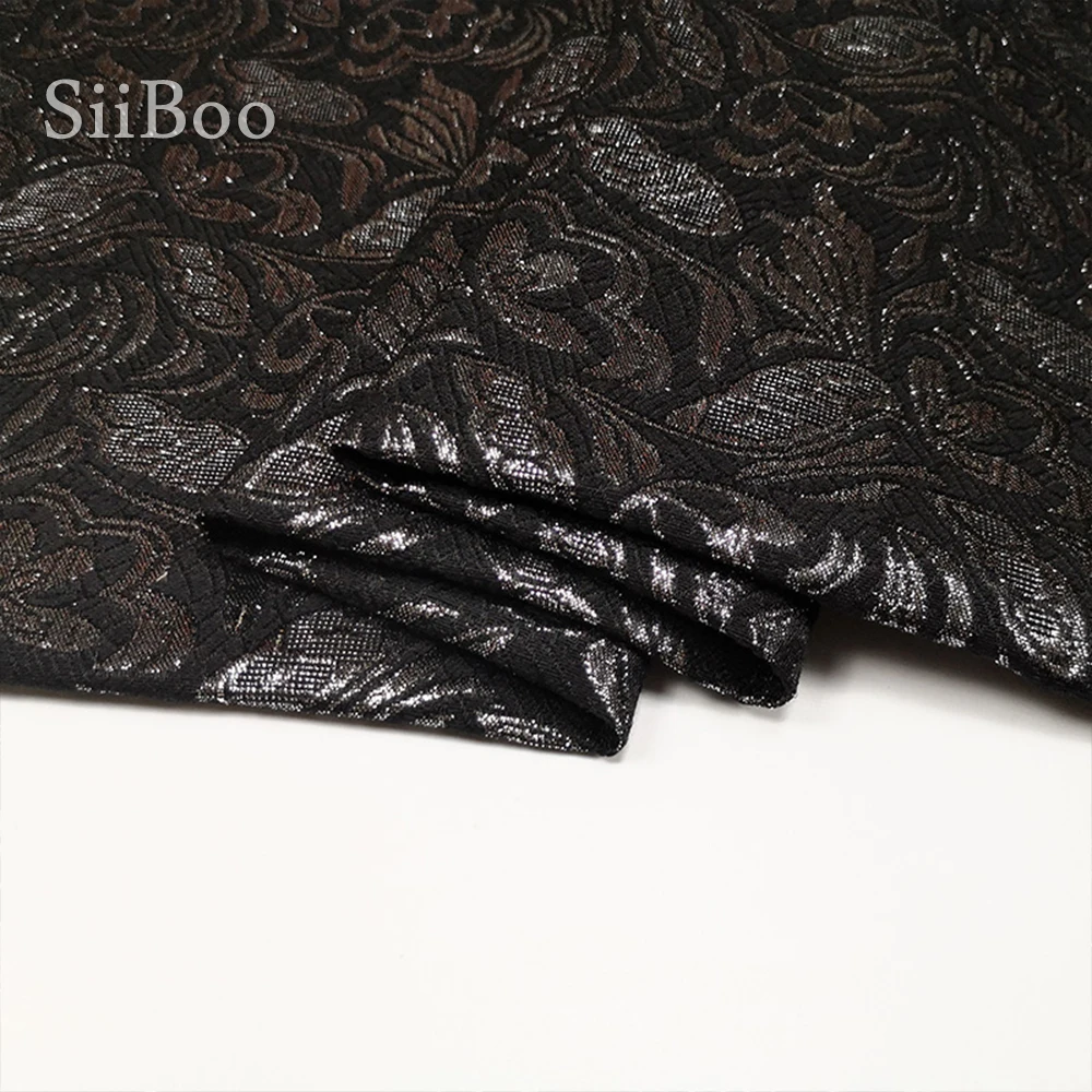 Italy retro floral embossed style black silver polyester metallic jacquard brocade fabric for spring suit set telas tissu SP5989