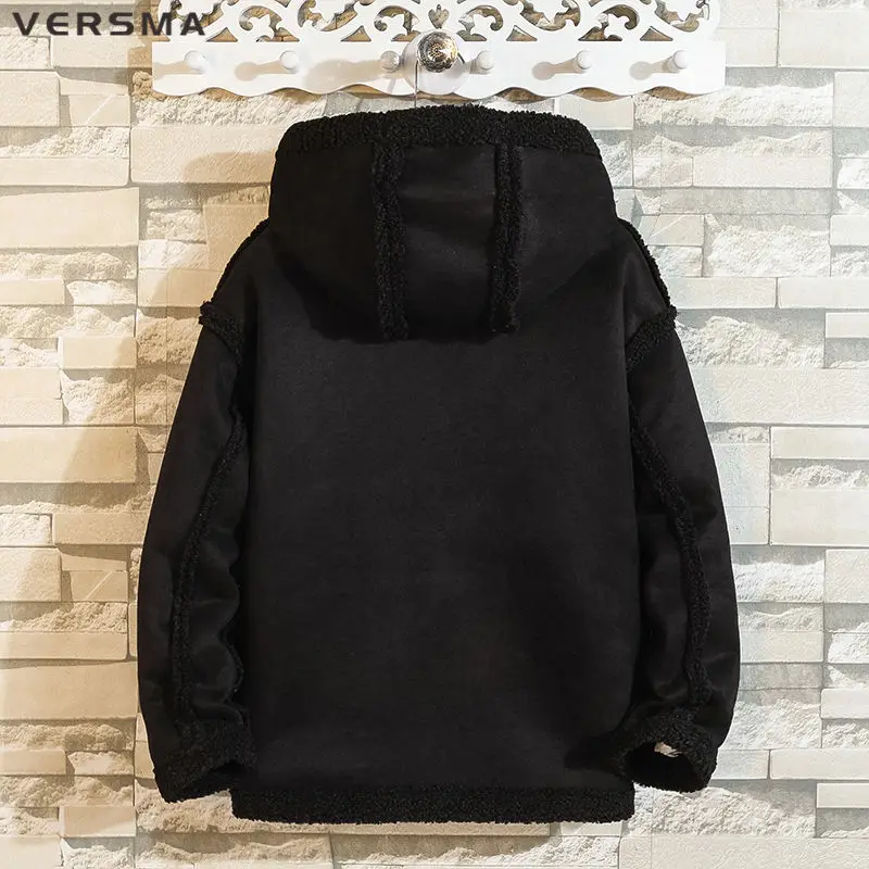 Versma inverno grosso veludo pele de cordeiro lã jaqueta casaco masculino parka japonês na moda cor sólida jaquetas casuais plus size dropshipping