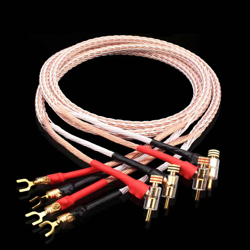 1 pair Hifi audio 12TC OCC high-end HIFI gun-shaped gold-plated R-shaped Y-shaped shovel banana plug 24-core speaker cable