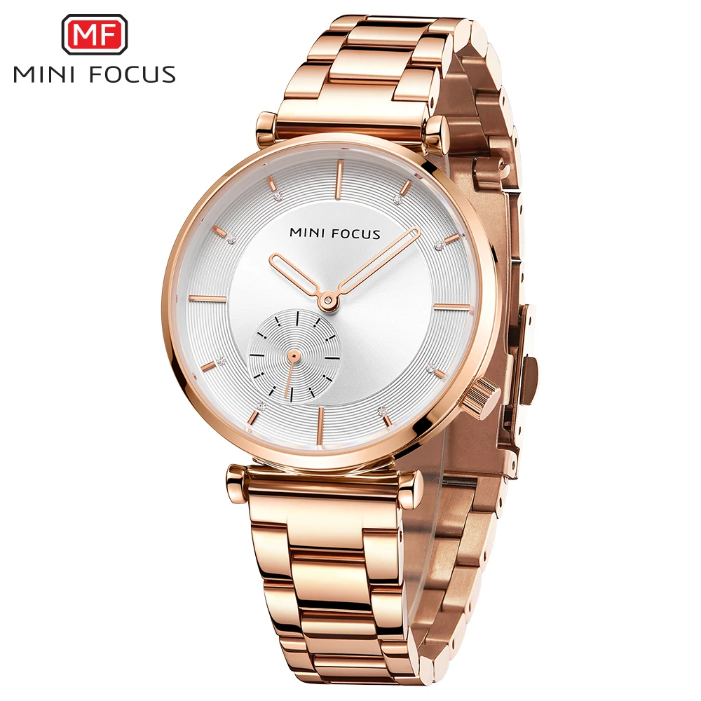 MINI FOCUS Fashion Rose Gold Watches Women Luxury Steel Waterproof Wristwatch Lady Top Brand Watch Woman Relogios Femininos 0333