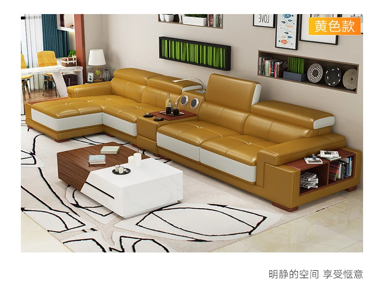 Living Room Sofa  corner sofa real genuine leather sofas with storage speaker LED light muebles de sala moveis para casa