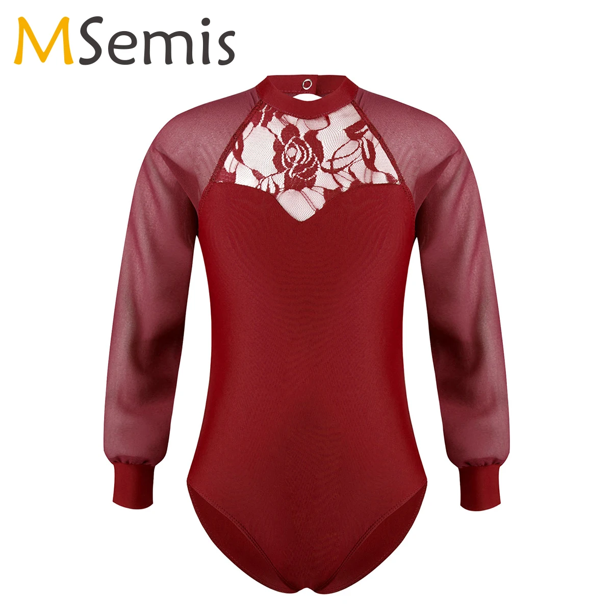 Kids Long Sleeve Lace Embroidered Flower Dance Leotard Gymnastics Leotard Patchwork Dancing Athletic Leotard Bodysuit For Girls