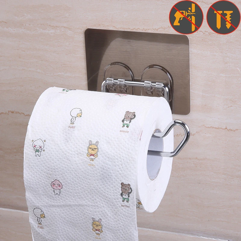 VEHHE No Drill Self-adhesive Stainless Steel Toilet Tissue Paper Holder Traceless Shelf Bathroom Kitchen Roll Paper Holder