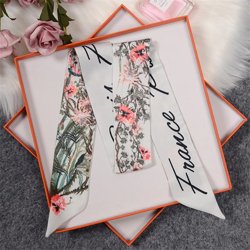 Country Garden Luxury Brand Scarf Women Bag Skinny Scarves 2023 New Design Silk Scarf For Ladies Foulard Wrist Towel Neckerchief