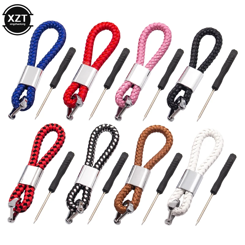 Leather Rope KeyChain for Car Hand Woven Horseshoe Buckle Key Rings Couple Auto Gift Detachable Metal Luxury Key Chains